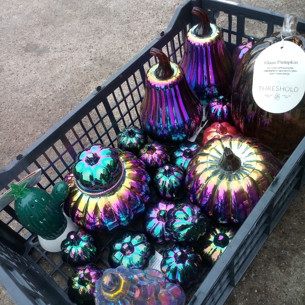 Colorful Iridescent Carnival Glass Pumpkins Assorted Sizes